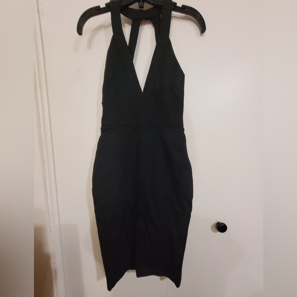Black bodycon open back dress